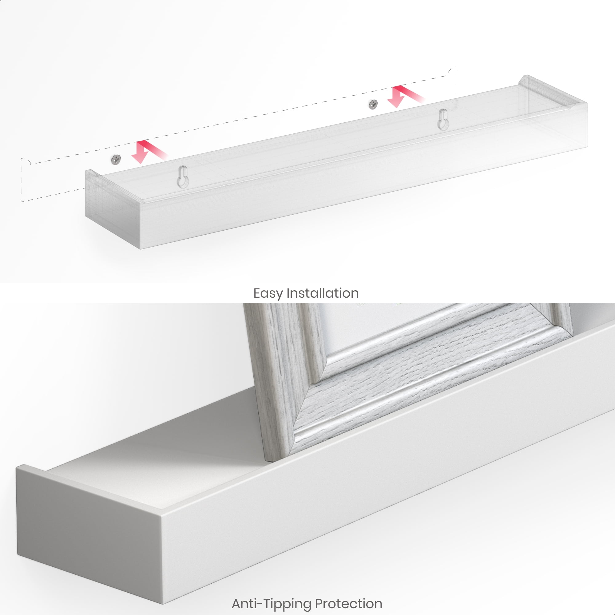 Ballucci Modern 24" Floating Shelves, Set of 2 Wood Wall Mount Shelves, White