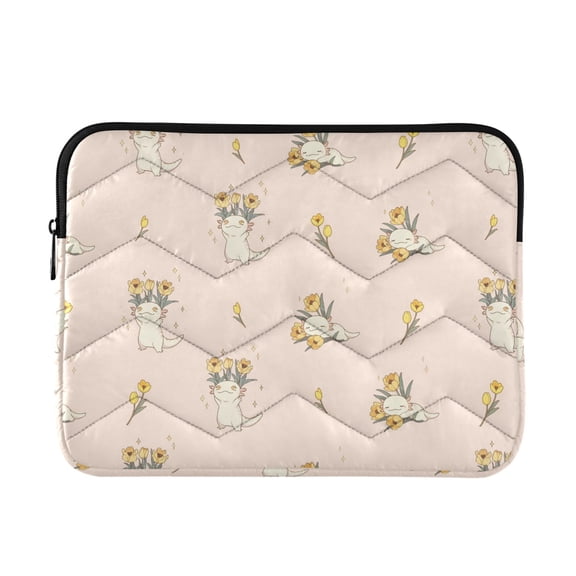 Quilted Padded Axolotl Tulip Flower Printed Laptop Sleeve Case for 13–14 inch