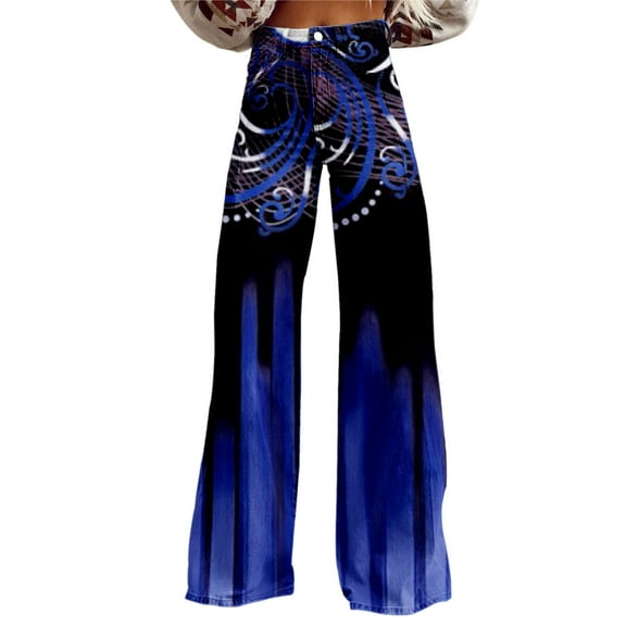 Bovemsi Wide Leg Pants Woman High Waist Patterned Lightweight Loose Fit Casual Colorful Trouser Jeans Travel Pants