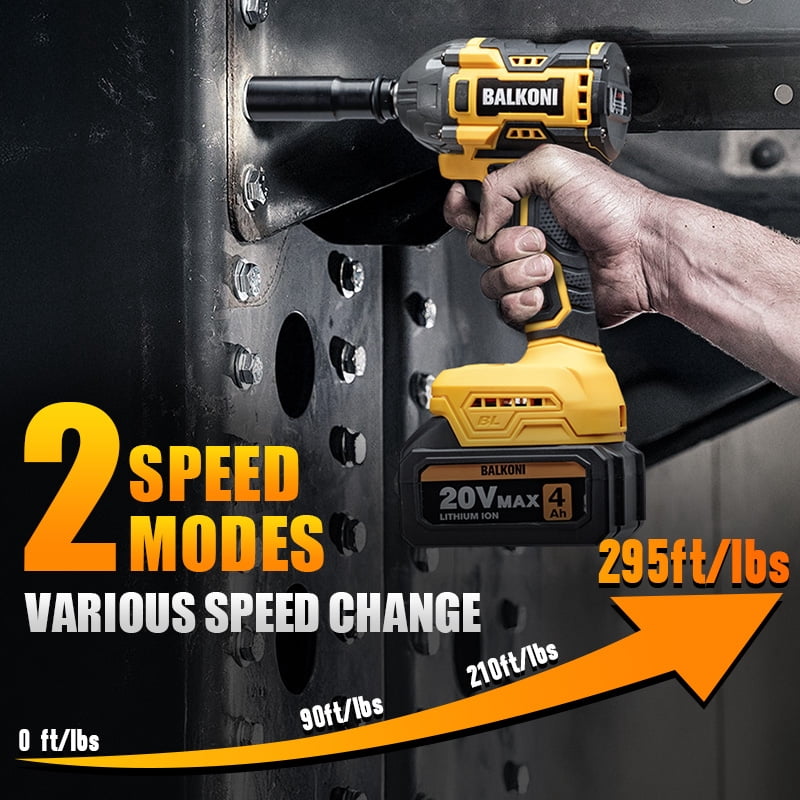 Cordless 1/2 Inch Brushless Impact Wrench,400 N.m,4Ah Battery, Charger & 7 Sockets
