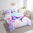 thumbnail image 4 of Manfei Girls Butterfly Animal 7pcs Bedding Comforter Set, Pink Cherry Blossoms Queen Bedding Sets, Kawaii Princess Style Reversible Queen Sheet Sets, Breathable Home Decor, 4 of 8