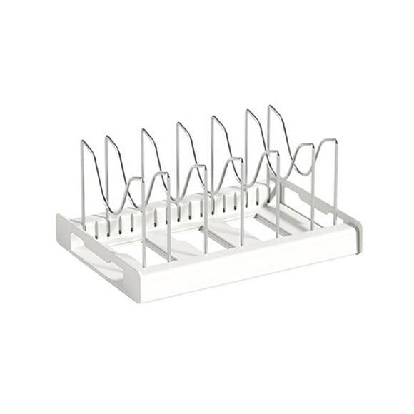 Pots and Pans Organizer, Expandable Pot Rack Organizer for Cabinet, Pot Lid Organizer Holder with 6 Adjustable Compartment, Kitchen Cabinet Organizer for Cutting Board, Baking Sheets, Heavy Cookware