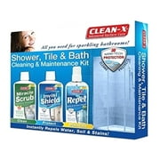 Clean-X - Glass Mirror Tile Ceramics Tub Surfaces Shine Scrub Stain Household Cleaner Kit - White