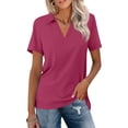thumbnail image 2 of Womens Tops Short Sleeve Collared V Neck Summer Polo Shirts Fashion Casual Business Work Golf Shirts Loose Fit Spring Tops, 2 of 4