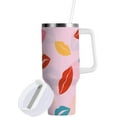 thumbnail image 2 of 40 oz Tumbler with Handle Lid and Straw Insulated Water Tumbler Stainless Steel Water Cup Mug Bottle Reusable Cup Holder Friendly Multicolored Lip Kisses, 2 of 6