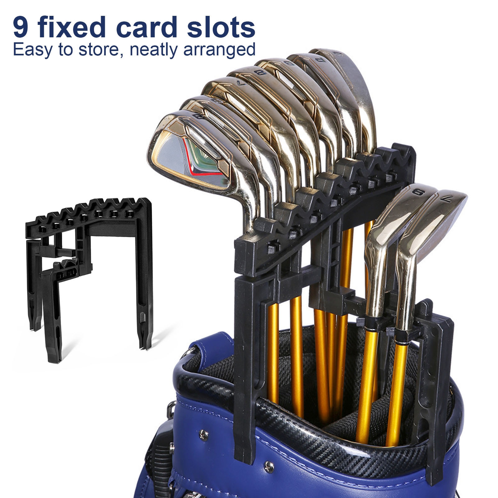 Opvise Golf Club Holder Clip with 9 Slots Adjustable Width Universal Easy Installation Golf Bag Stacker Organizer Golf Club Display Rack