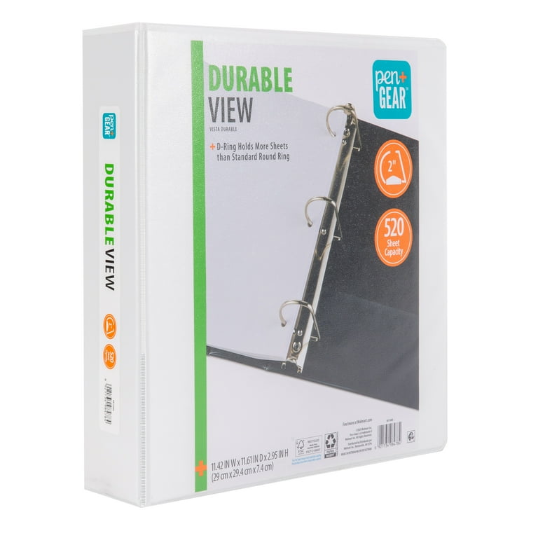 Pen+Gear Durable View Binder, 2-Inch D-Rings, White, 520-Sheet