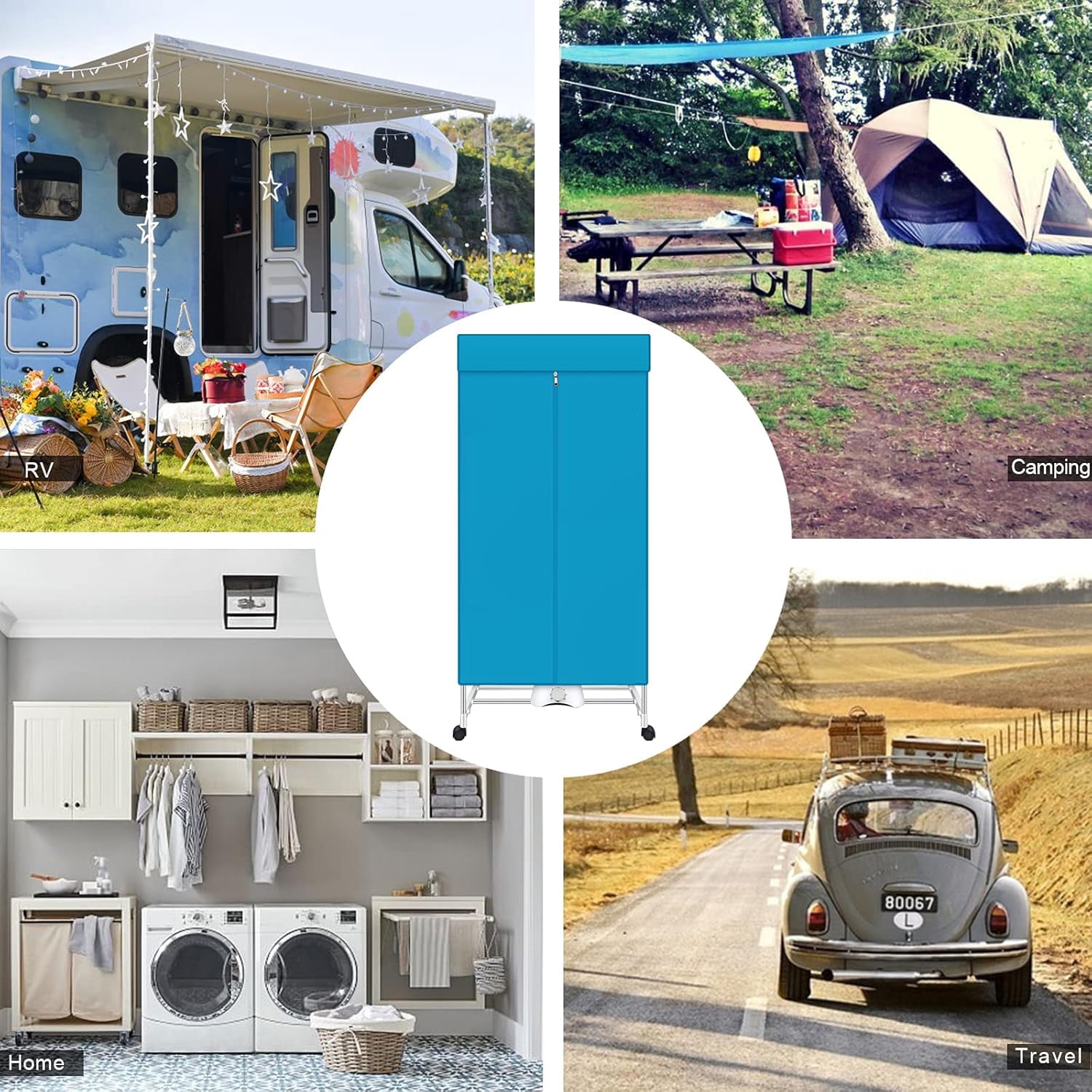 DICEEVIL 1000W Portable Clothes Dryer, Electric Clothes Dryers Rack with Timer, Double Layer Stackable Foldable Drying Machine, Stainless Steel Dryer for Apartment, Travel, RV, Campers, 110V, Blue