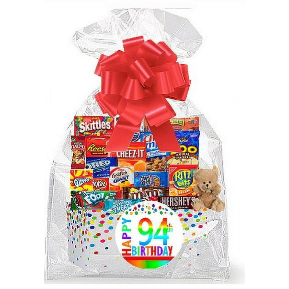 CakeSupplyShop Item#094BSG Happy 94th Birthday Rainbow Thinking Of You Cookies, Candy & More Care Package Snack Gift Box Bundle Set - Ships FAST!
