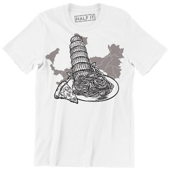 Leaning Tower Of Pisa With Pizza And Spaghetti Funny Food Men's T-Shirt