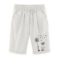 thumbnail image 4 of biudgviw Bermuda Shorts for Women High Waisted Cotton Linen Shorts Cuffed Hem Summer Lounge Knee Length Shorts with Pockets, 4 of 4