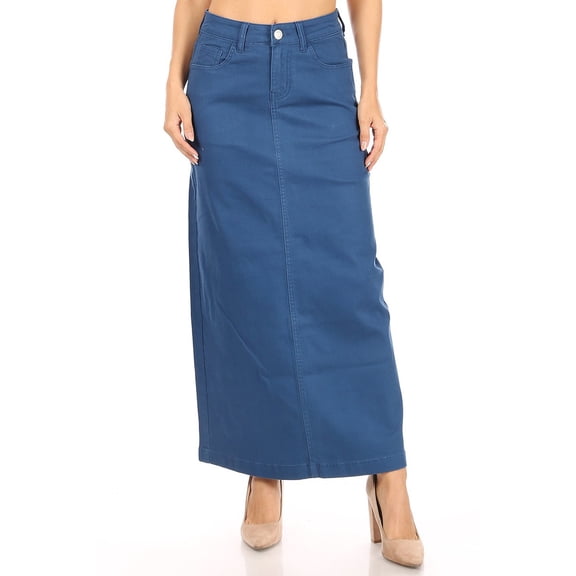 Be-Girl Women's Maxi Denim Twill Skirt, Straight Jean Skirt with Pockets - SG-87812