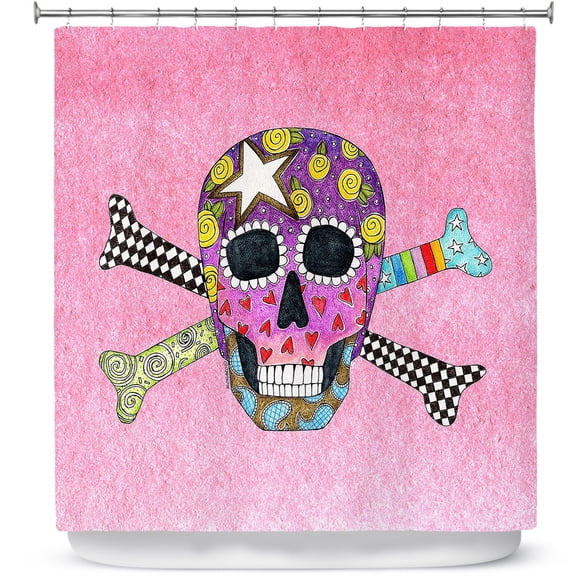 Shower Curtains 70" x 84" from DiaNoche Designs by Marley Ungaro - Skull and Cross Bones Light Pink