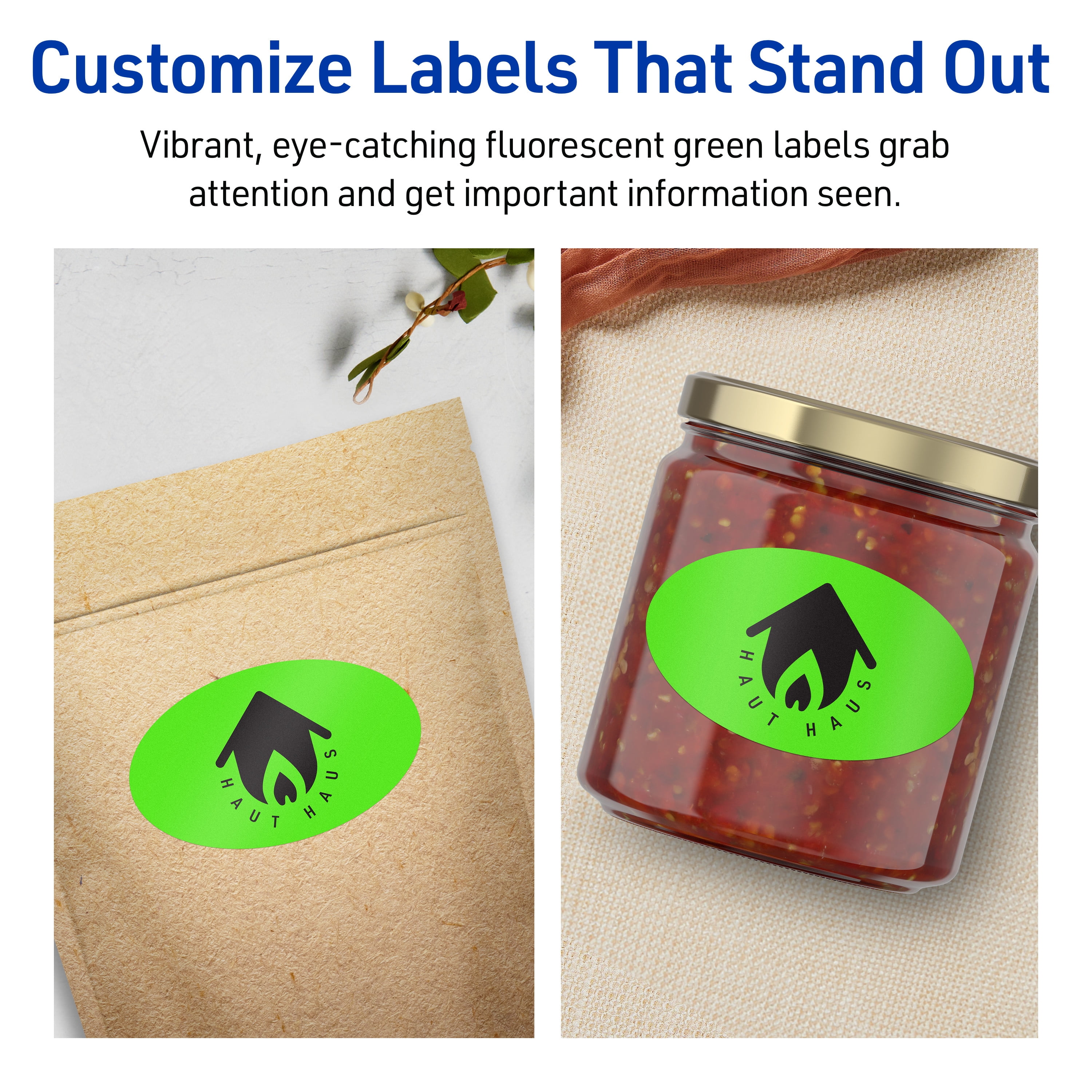 Avery Printable Oval Labels, Neon Green, 2" x 3-1/3", 640ct