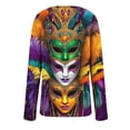 thumbnail image 4 of TrendVibe365 Mardi Gras Womens Long Sleeve Tops Plus Size Dressy Plus Size Round Neck Polyester Casual Mask Printed Mardi Gras Celebrations Blouse Tops for Mardi Gras Event Purple XL, 4 of 4