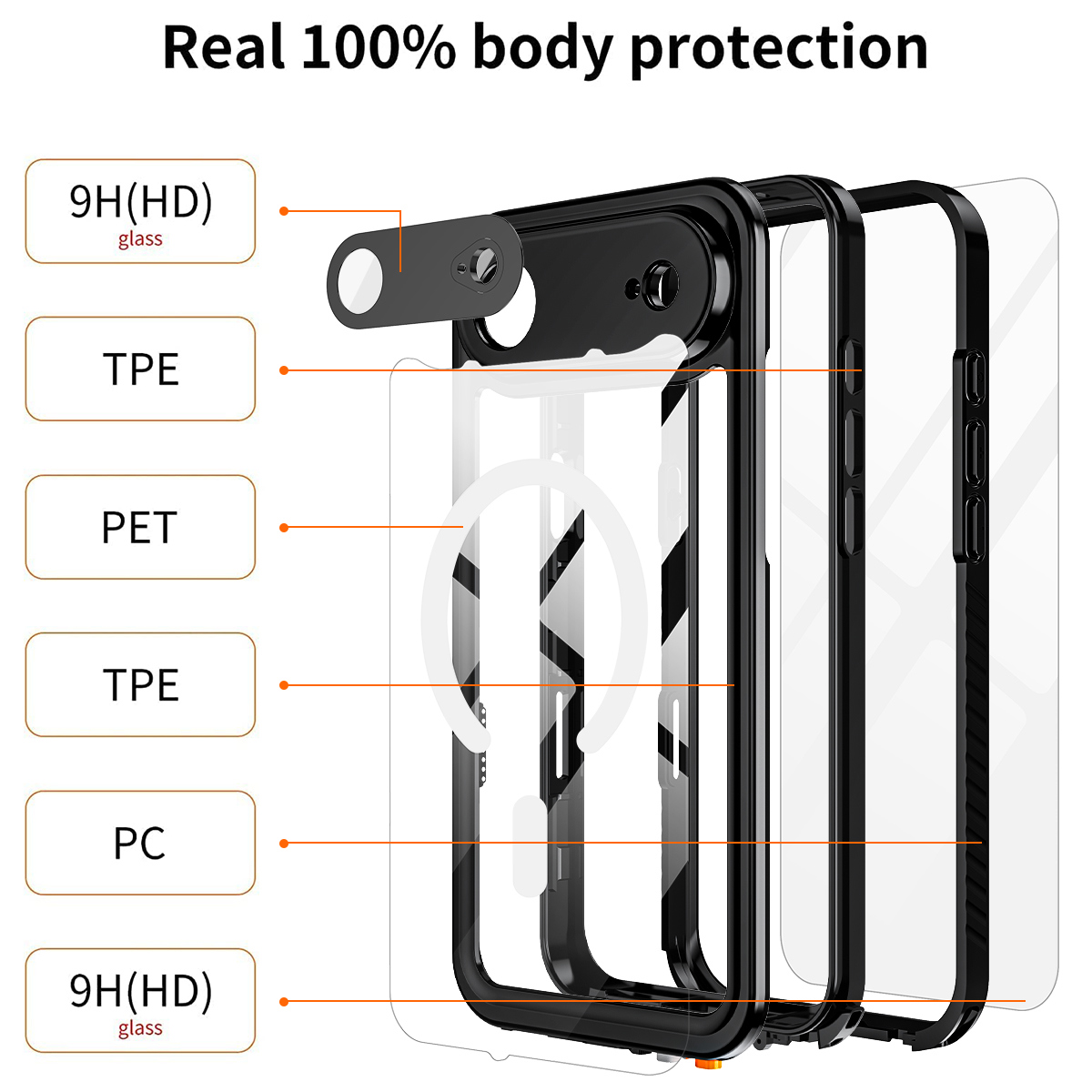 Casetego for iPhone Air Waterproof Case,Compatible with Mag-safe,with Built-in Screen Protector Full-Body Snowproof,Dustproof and Shockproof Protective Magnetic for iPhone Air 2025 Phone Case,Black