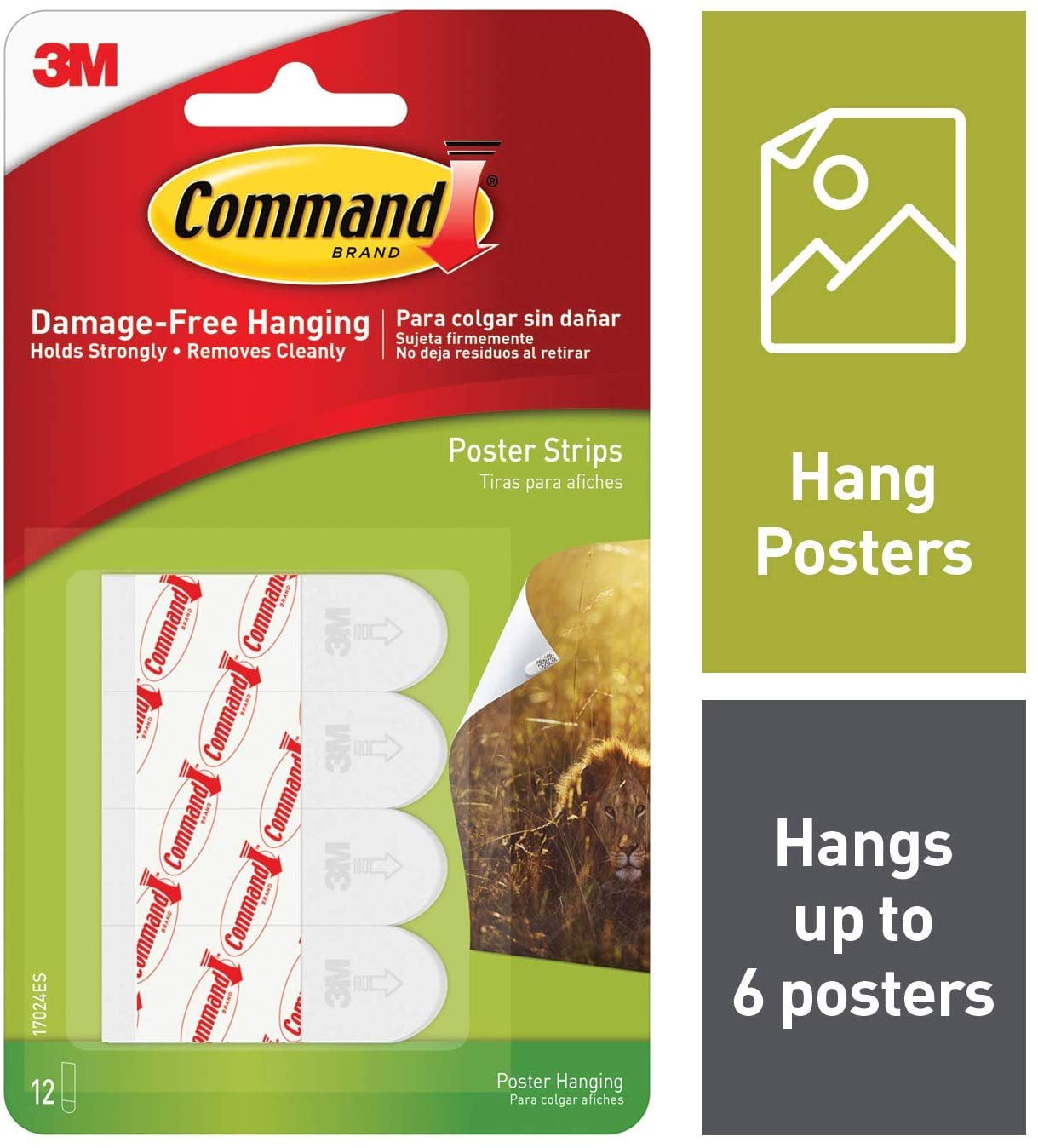 Command Poster Hanging Strips, 12 Strips, White, 17024