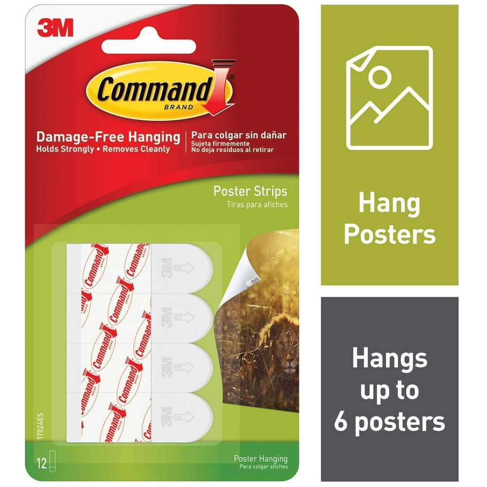 Command Poster Hanging Strips, 12 Strips, White, 17024