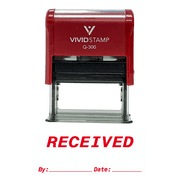 Vivid Stamp RECEIVED By Date Self Inking Rubber Stamp (Red Ink) Large