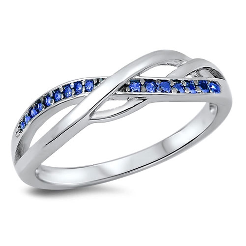 Stackable Blue Sapphire CZ Unique Ring New .925 Sterling Silver Band Sizes 4-10 