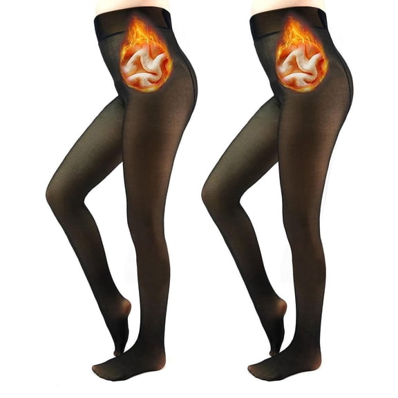 Fleece Lined Tights, LOFIR Sheer Tights, Winter Thermal Pantyhose for Women, Fake Translucent 2 Pairs of Warm for Women Ladies in Cold Weather, Black and Black