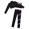 thumbnail image 3 of Alvivi Girls 3Pcs Gymnastic Workout Skating Dance Outfits Mock Neck Crop Top with Pants Set Black&Purple 12, 3 of 5