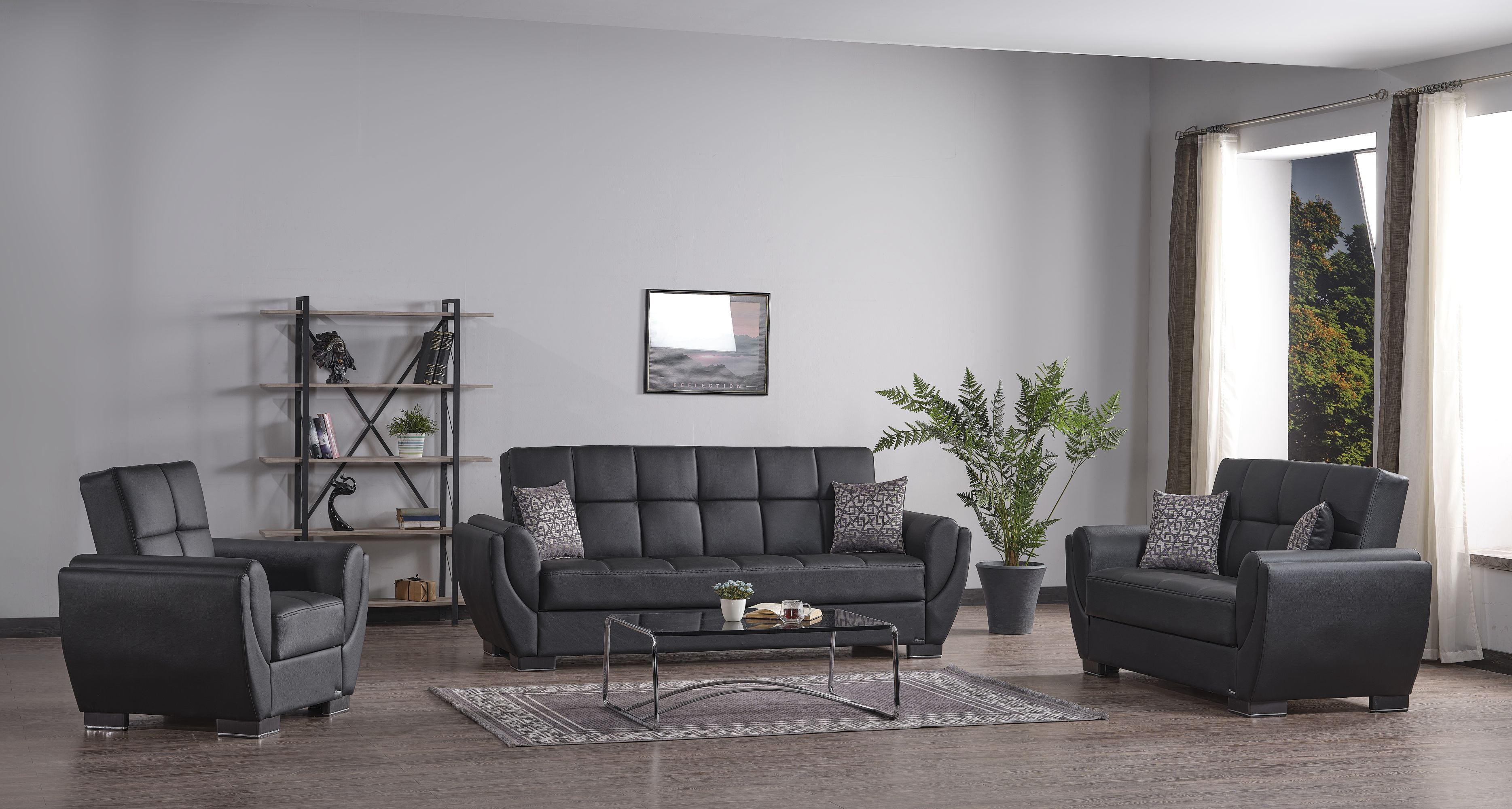 Ottomanson Convertible Accent Armchair with Hidden Storage & Rounded Arms, Firm Comfort Seating, Black