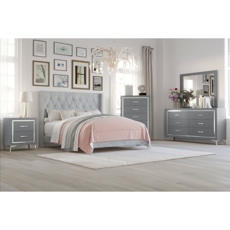 New Classic Furniture Huxley Solid Wood Dresser with Mirror in Gray