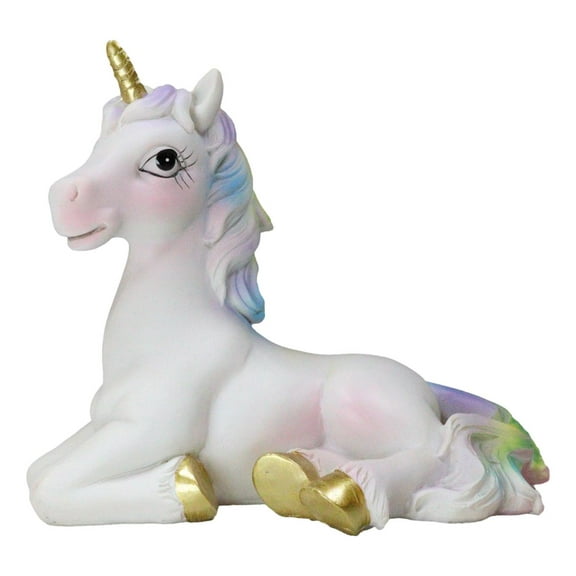 Pastel Colors Rainbow Mane Gold Horn Unicorn Mare Horse Sitting Figurine