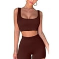 thumbnail image 1 of Women's Workout Outfits 2 Piece Yoga Set Seamless Ribbed Crop Tank Tight Shorts Gym Suit, 1 of 3