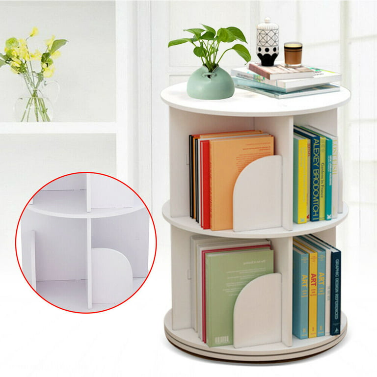 360° 3-Layer Rotating Bookshelf Bookcase,Freestanding Storage