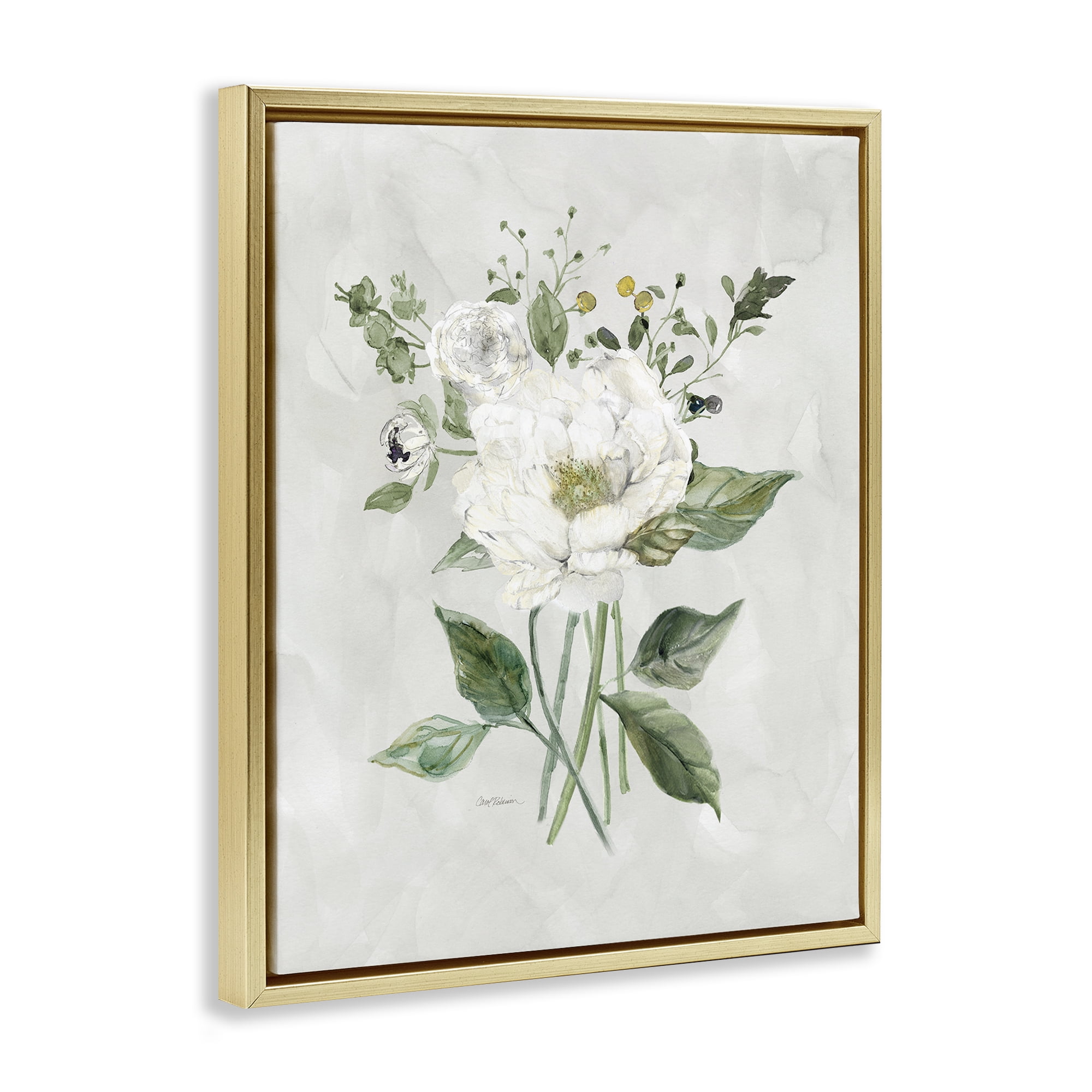 Stupell Industries Cottage White Flowers Plants & Flowers Painting Gold Floater Framed Canvas Art Print Wall Art, 25 x 31