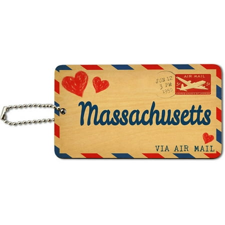 Air Mail Postcard Love for Massachusetts Wood ID Tag Luggage Card for Suitcase