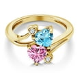 thumbnail image 3 of Gem Stone King 18K Yellow Gold Plated Silver Swiss Blue Topaz Pink Moissanite Ring for Women (1.78 Cttw, Heart Shape 6MM, Gemstone November Birthstone, Size 6), 3 of 6