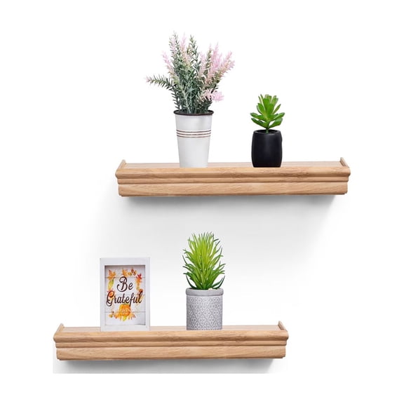 MAYEERTY 2-Piece Floating Wall Shelves, 18" Wood Wall Mounted Storage Ledges with Invisible, for Bedroom Bathroom Living Room Kitchen