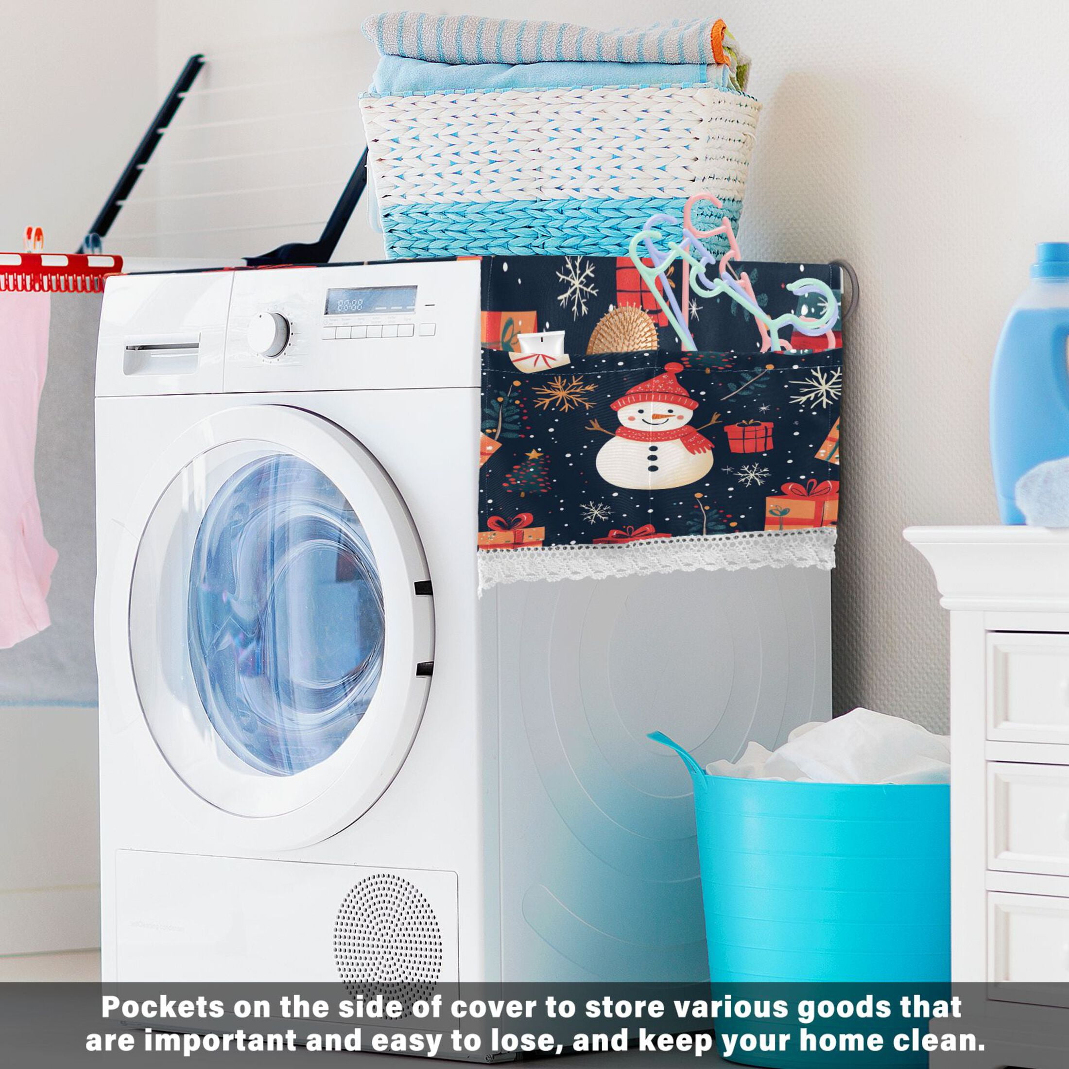 WOBOGO Illustration Of Christmas Snowman and Trees Washing Machine Cloth Dryer Refrigerator Top Cover Protective Non-Slip Mat For Kitchen Laundry
