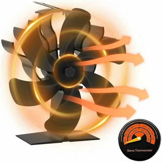Stove Fan, 6 Blade Stove Fan with Thermometer, Wood Stove Fan, Thermally Powered Fireplace Fan, Stove Fan, Fireplace Fan, Pellet Stove