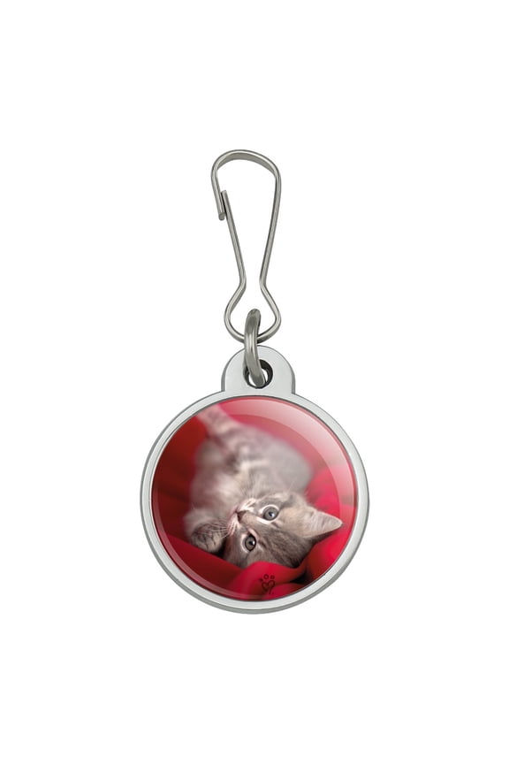 Manx Kitten Cat Red Valentines Jacket Handbag Purse Luggage Backpack Zipper Pull Charm