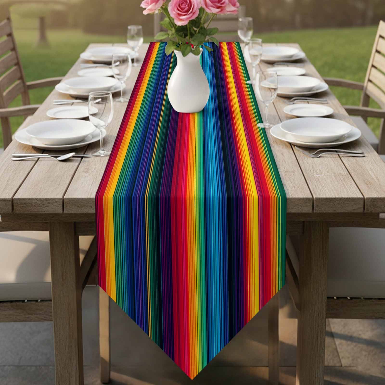 Colorful Mexican Table Runner 120 Inches Long Striped Modern Horizontal Stripes Table Runners for Dining Room Tabletop Dresser Scarf Home Party Banquet Wedding Holiday Decoration