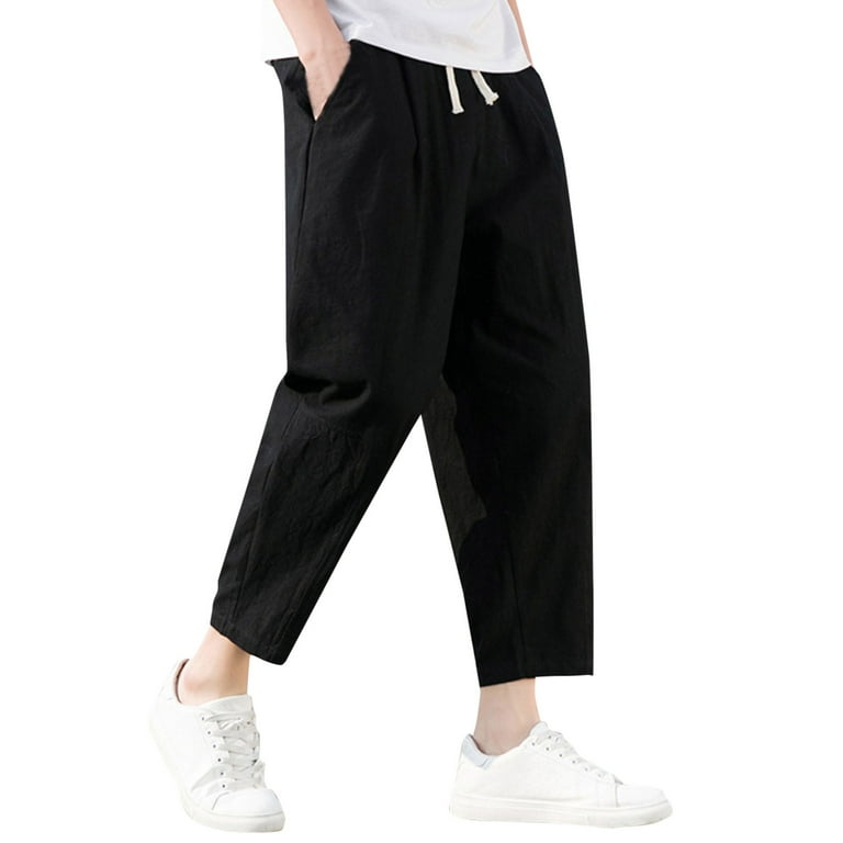 تسوق (black)Summer Mens Cotton Linen Trousers Summer Pants 5XL