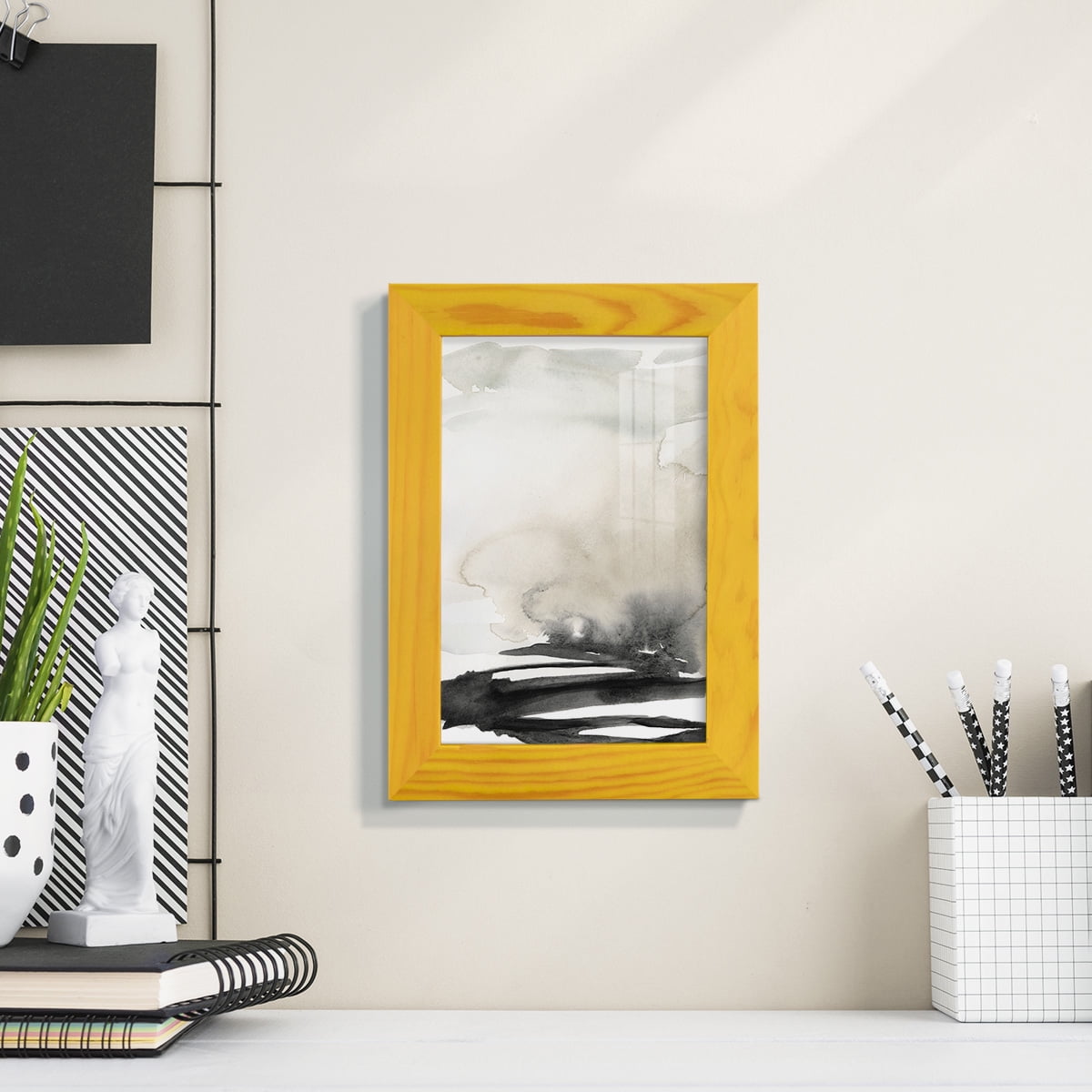 Ebony Horizon Triptych I - Framed Print w/glass - Sunflower Yellow