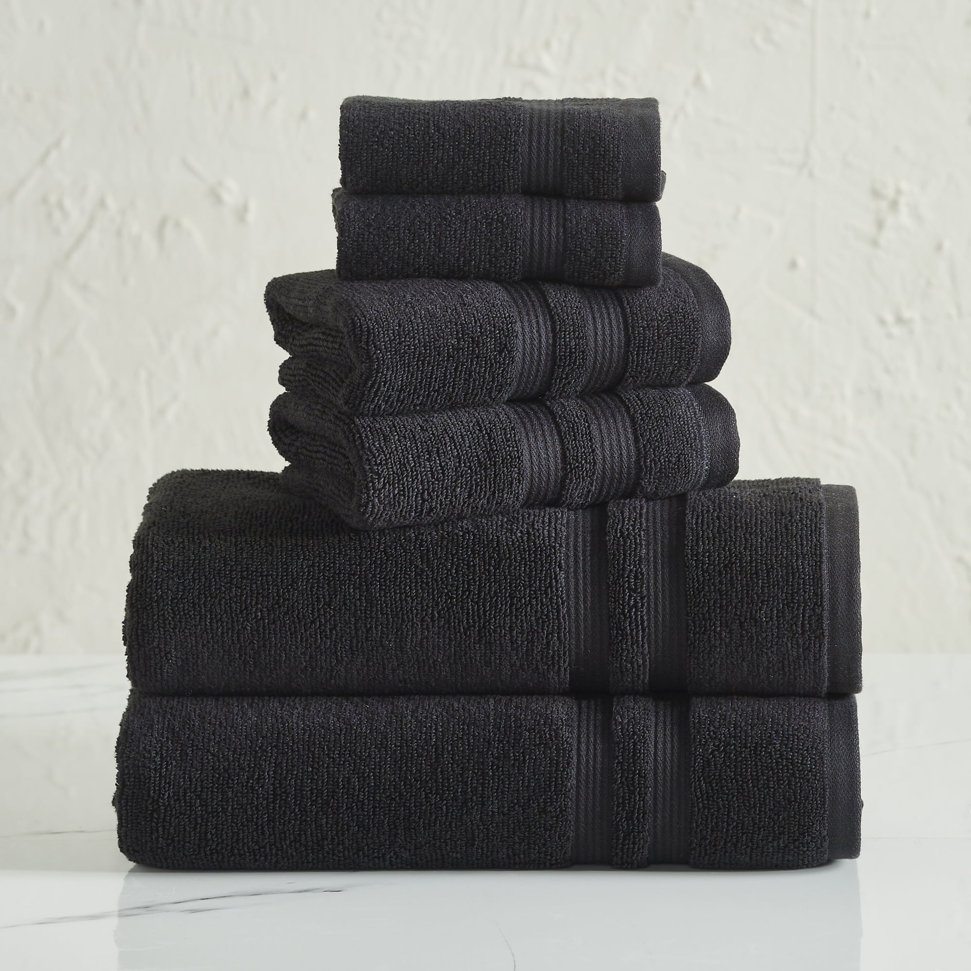 Mainstays Performance Solid 6Piece Bath Towel Set, Black