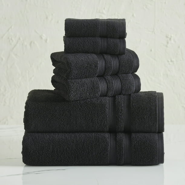Mainstays Performance Solid 6Piece Bath Towel Set, Black