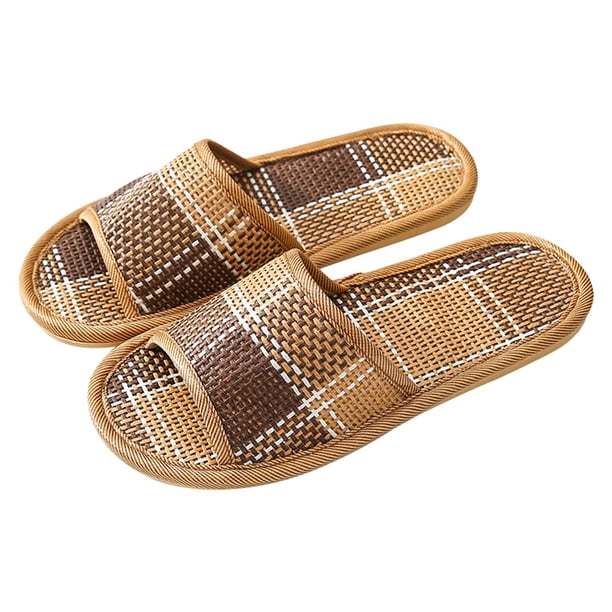 1 par de pantuflas de verano para el hogar, pantuflas tejidas de ratán, pantuflas frescas de verano
