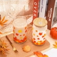 thumbnail image 4 of 2 Pack Fall Drinking Glasses 16oz Maple Leaf Glass Cup Fall Leaves Iced Coffee Cup with Lid Straw Cleaning Brush Beer Can Glass for Autumn Thanksgiving Cocktail Whiskey Beer Soda Gifts, 4 of 7