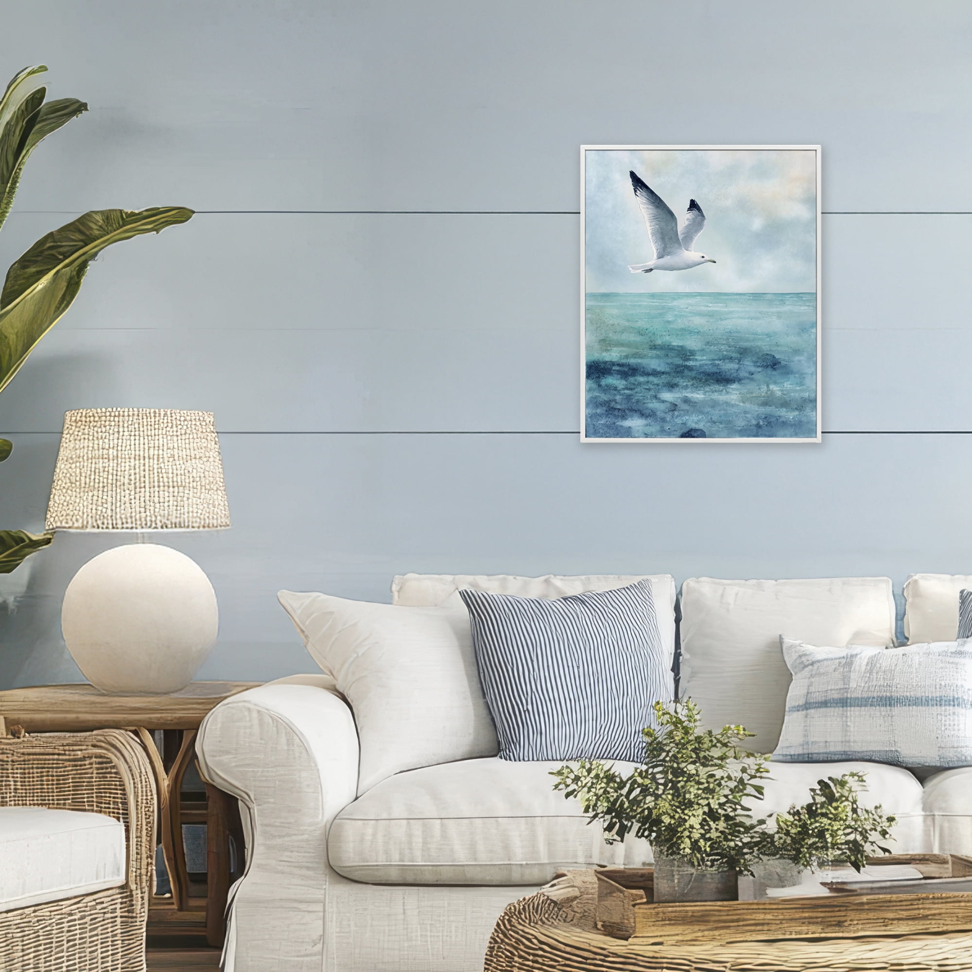 Stupell Industries Seagull With Black Tips White Framed Giclee Art, design by Franklyn Gregory