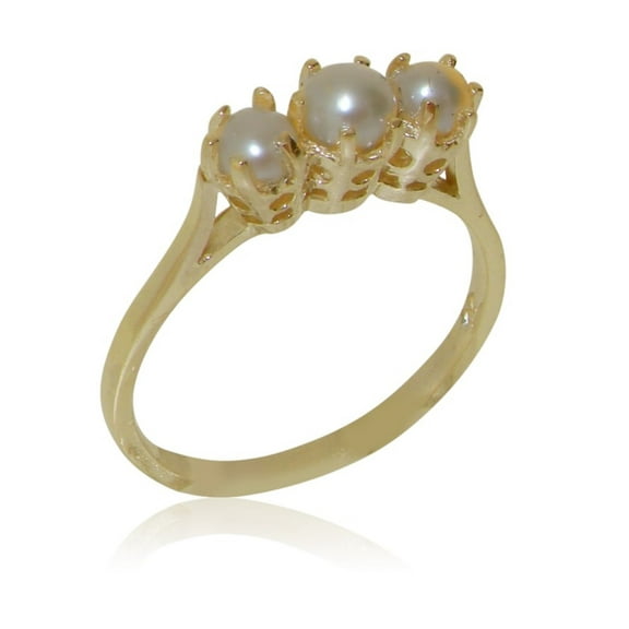 LBG British Made 10k Yellow Gold Cultured Pearl Womens Anniversary Ring - 33 size options - Size 10
