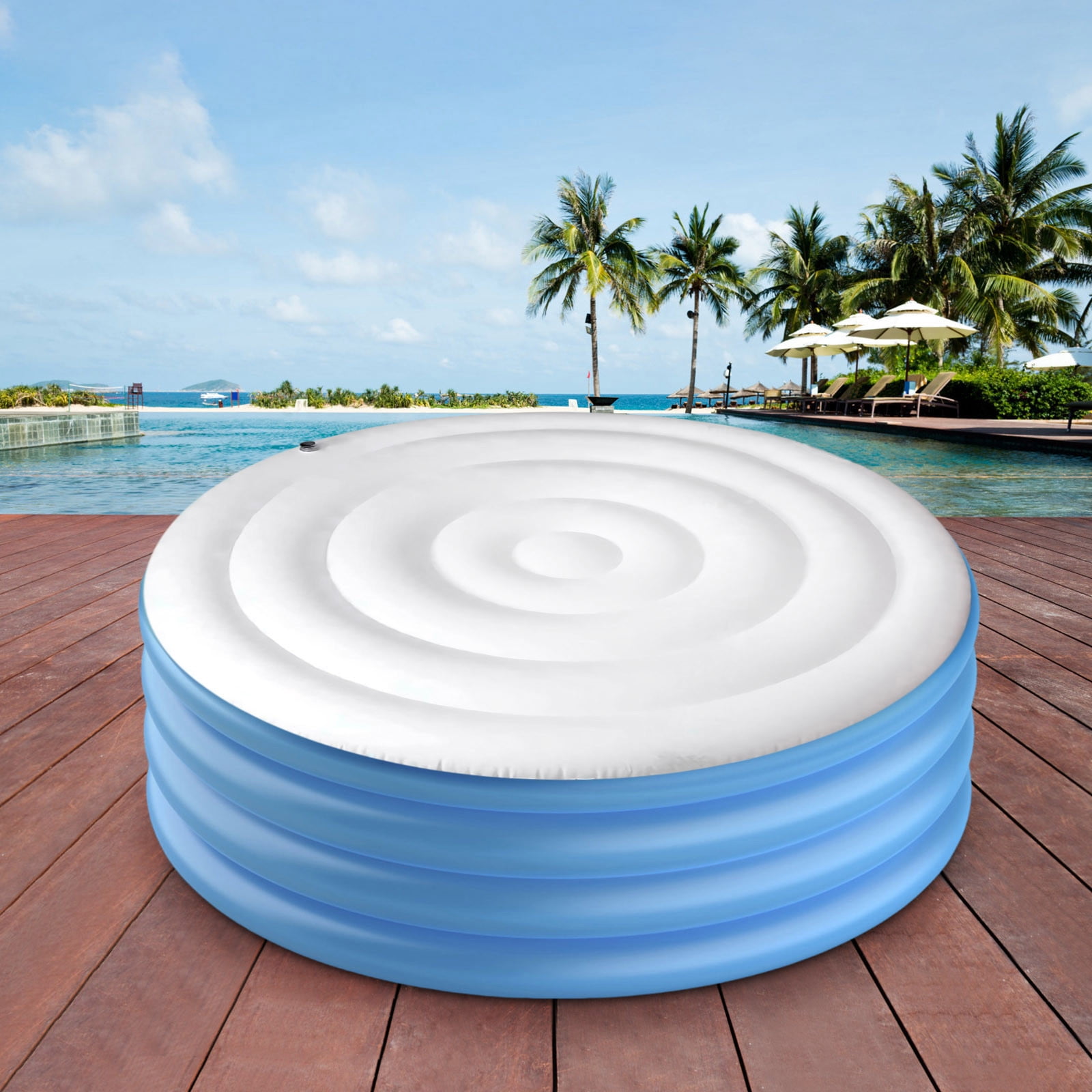 Zhourta Portable Inflatable Round Hot Tub Cover with Handle, Insulated Hot Tub Lid for Outdoor, Save Energy Rain Proof Snow Proof Spa Pool Accessories