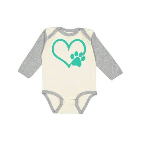 

Inktastic Teal Heart With Paw Print Gift Baby Boy or Baby Girl Long Sleeve Bodysuit