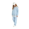 thumbnail image 5 of Ugoldhm Girls' Color Blocked Raglan Sleeve Hooded Sweatshirt and Side Striped Wide Leg Pants 2PC Set Patchwork Casual Sportswear Set, 5 of 6